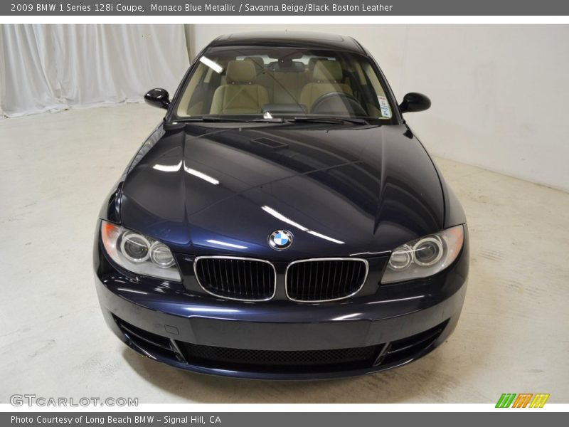 Monaco Blue Metallic / Savanna Beige/Black Boston Leather 2009 BMW 1 Series 128i Coupe