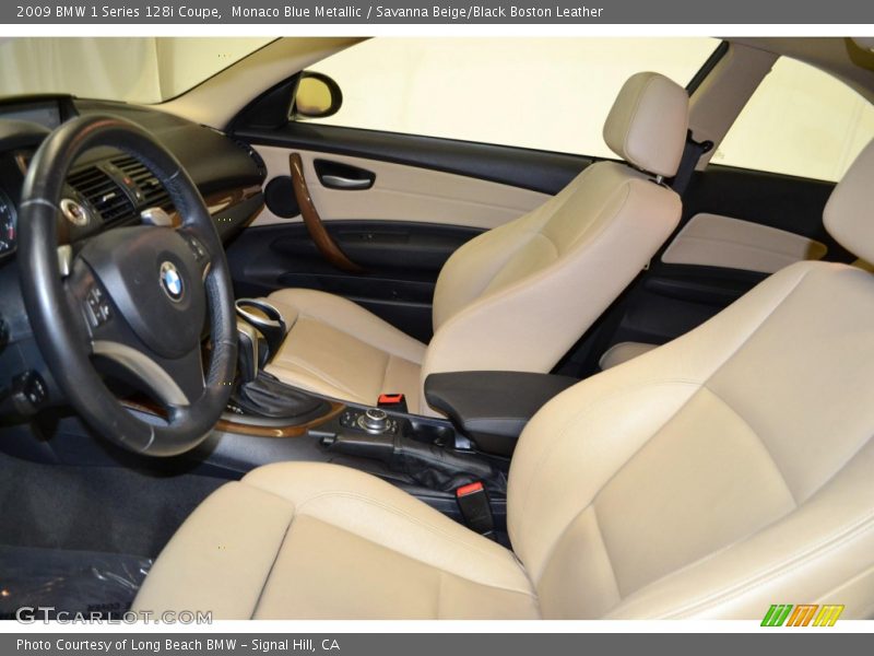 Monaco Blue Metallic / Savanna Beige/Black Boston Leather 2009 BMW 1 Series 128i Coupe