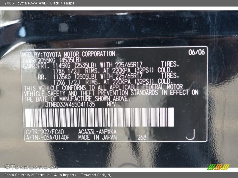 Black / Taupe 2006 Toyota RAV4 4WD