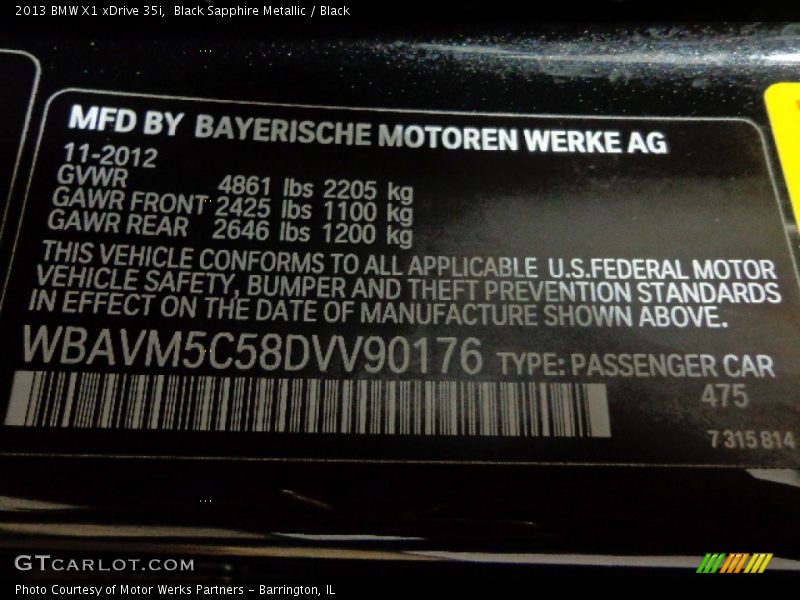 2013 X1 xDrive 35i Black Sapphire Metallic Color Code 475