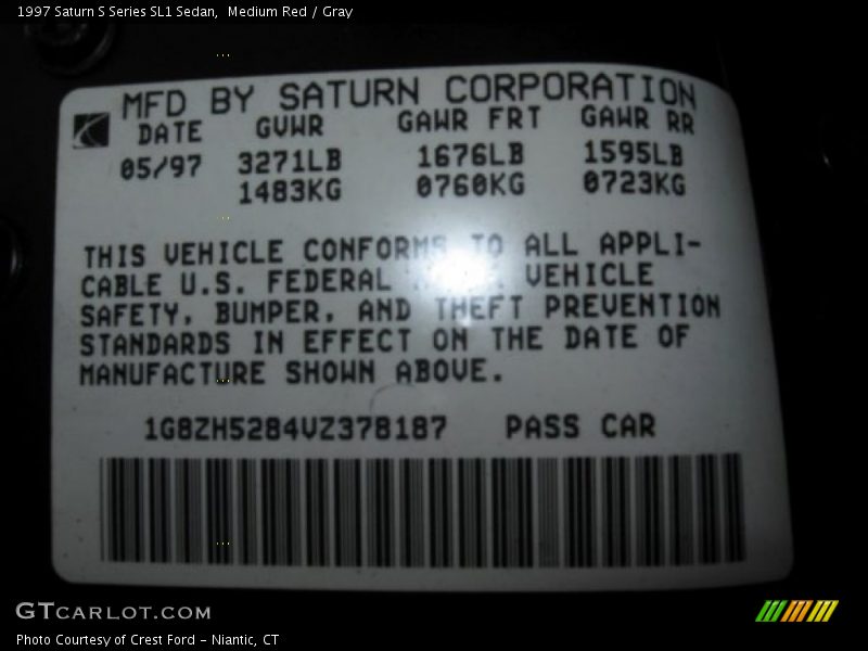 Medium Red / Gray 1997 Saturn S Series SL1 Sedan