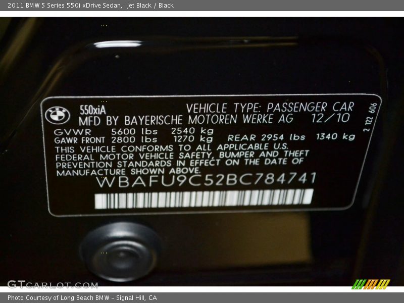 Jet Black / Black 2011 BMW 5 Series 550i xDrive Sedan
