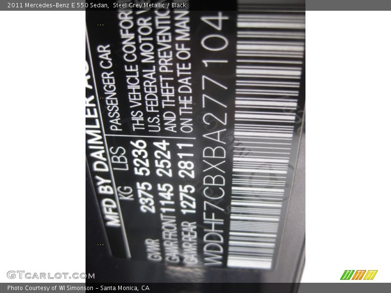 Steel Grey Metallic / Black 2011 Mercedes-Benz E 550 Sedan