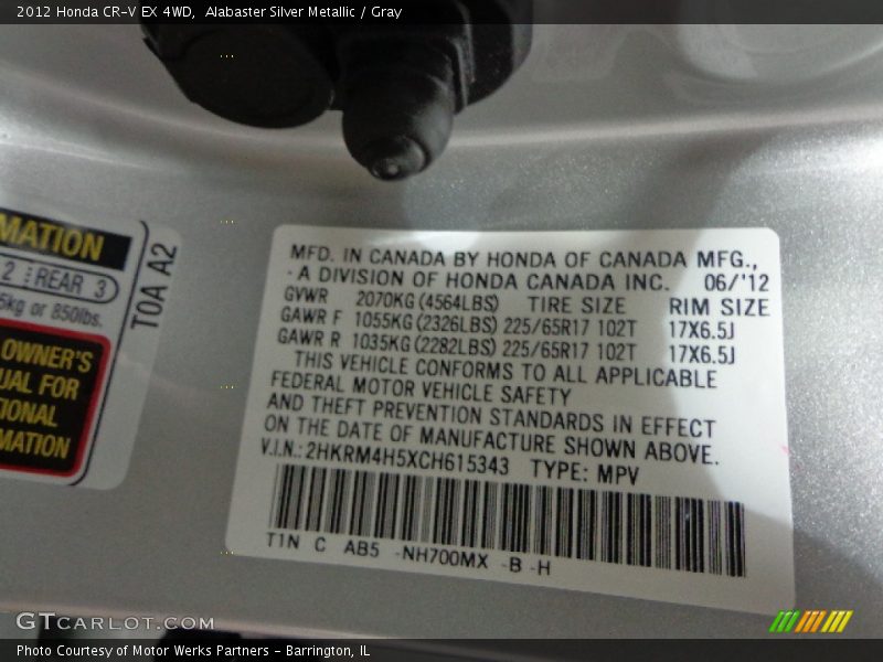 Alabaster Silver Metallic / Gray 2012 Honda CR-V EX 4WD