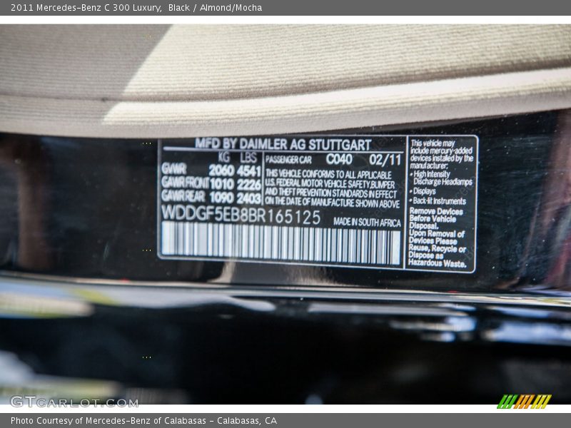 Black / Almond/Mocha 2011 Mercedes-Benz C 300 Luxury