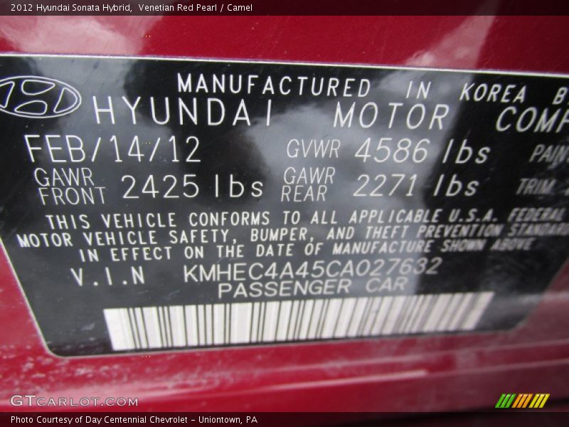 Venetian Red Pearl / Camel 2012 Hyundai Sonata Hybrid
