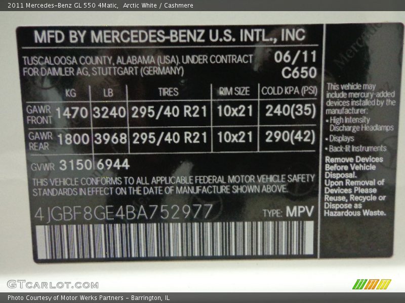Arctic White / Cashmere 2011 Mercedes-Benz GL 550 4Matic