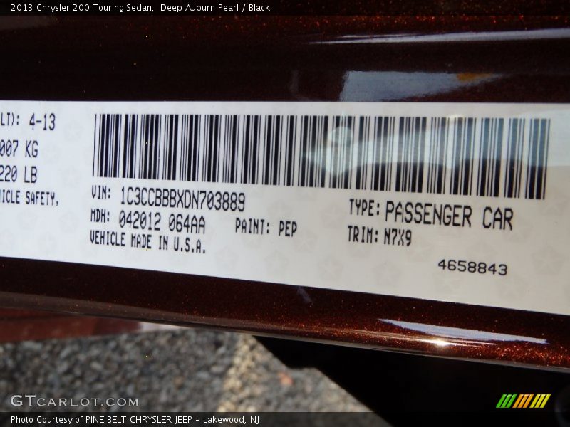Deep Auburn Pearl / Black 2013 Chrysler 200 Touring Sedan