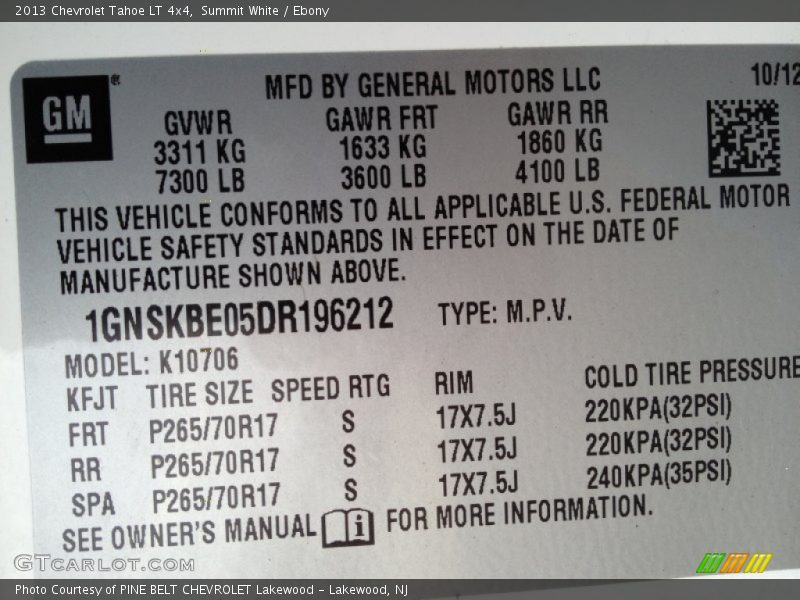 Summit White / Ebony 2013 Chevrolet Tahoe LT 4x4