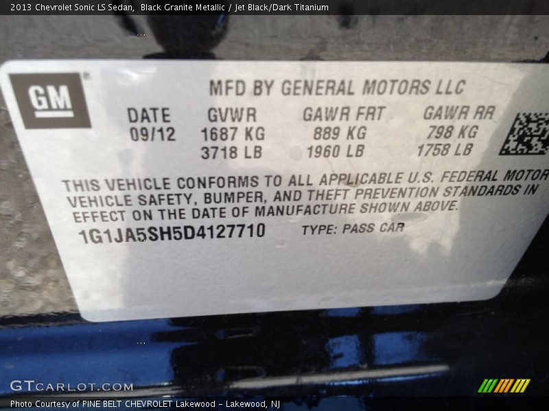 Black Granite Metallic / Jet Black/Dark Titanium 2013 Chevrolet Sonic LS Sedan