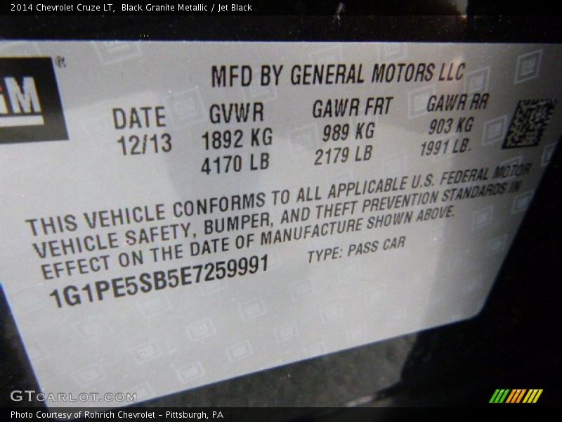 Black Granite Metallic / Jet Black 2014 Chevrolet Cruze LT