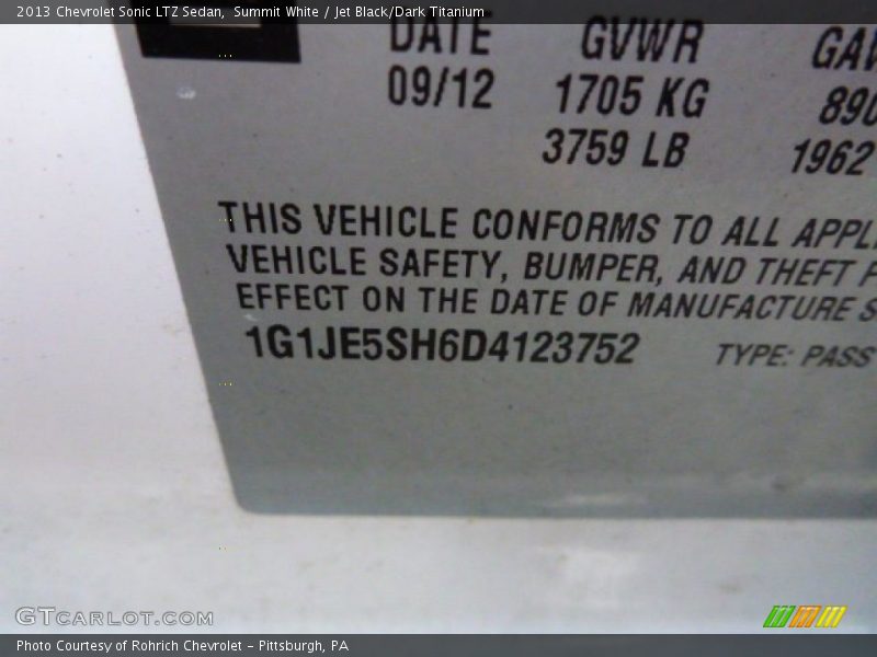 Summit White / Jet Black/Dark Titanium 2013 Chevrolet Sonic LTZ Sedan