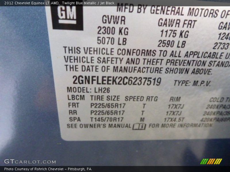 Twilight Blue Metallic / Jet Black 2012 Chevrolet Equinox LT AWD