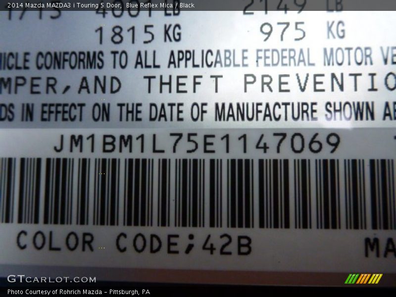Blue Reflex Mica / Black 2014 Mazda MAZDA3 i Touring 5 Door