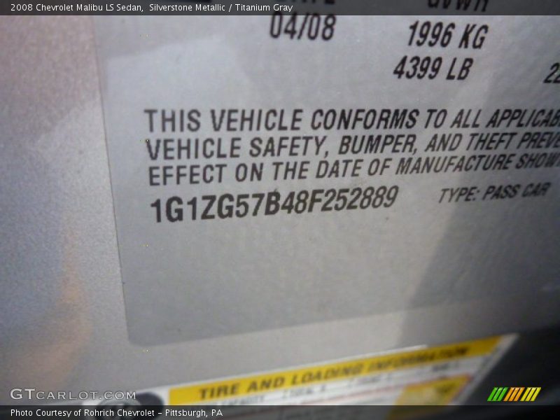 Silverstone Metallic / Titanium Gray 2008 Chevrolet Malibu LS Sedan
