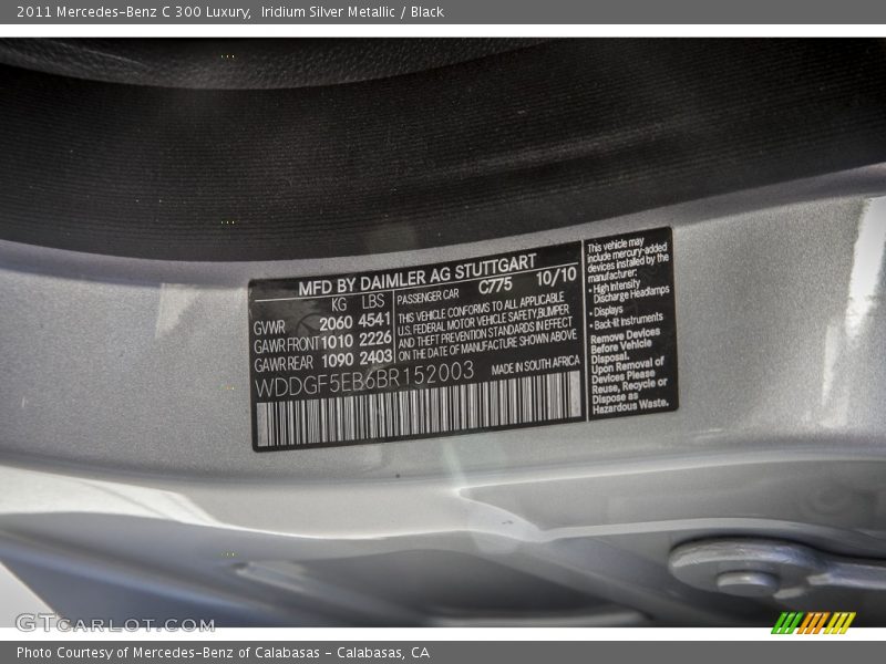 Iridium Silver Metallic / Black 2011 Mercedes-Benz C 300 Luxury
