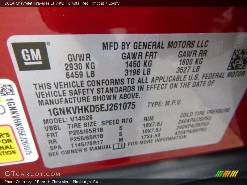 Crystal Red Tintcoat / Ebony 2014 Chevrolet Traverse LT AWD