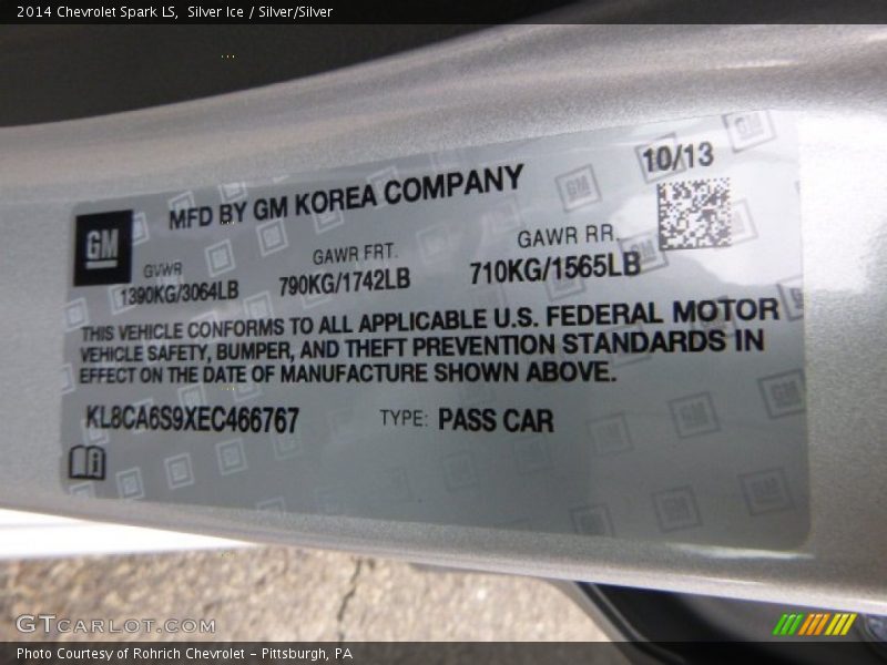 Silver Ice / Silver/Silver 2014 Chevrolet Spark LS
