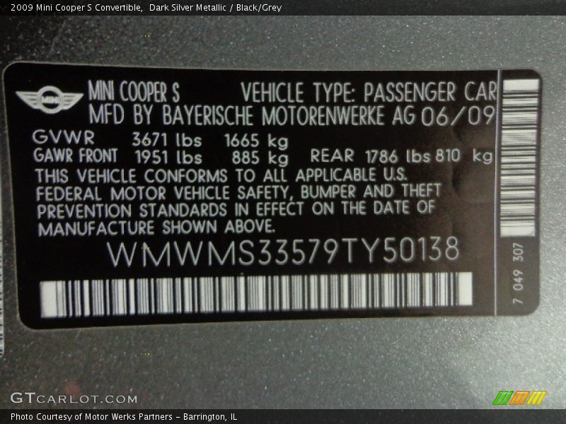 Dark Silver Metallic / Black/Grey 2009 Mini Cooper S Convertible