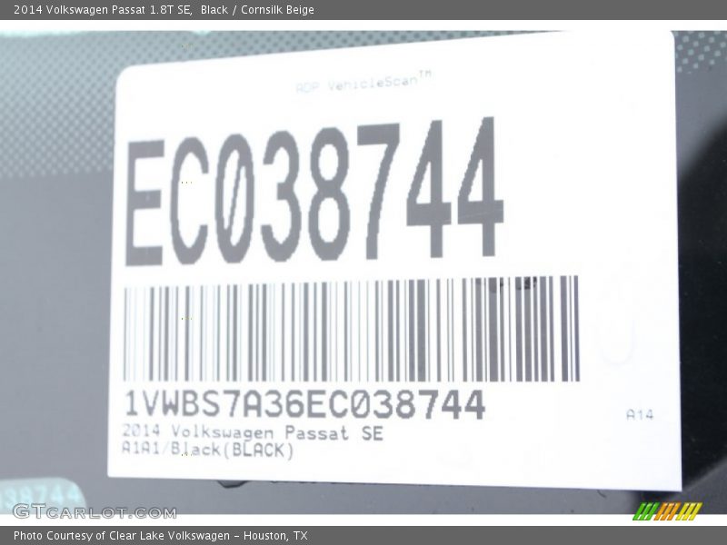 Black / Cornsilk Beige 2014 Volkswagen Passat 1.8T SE
