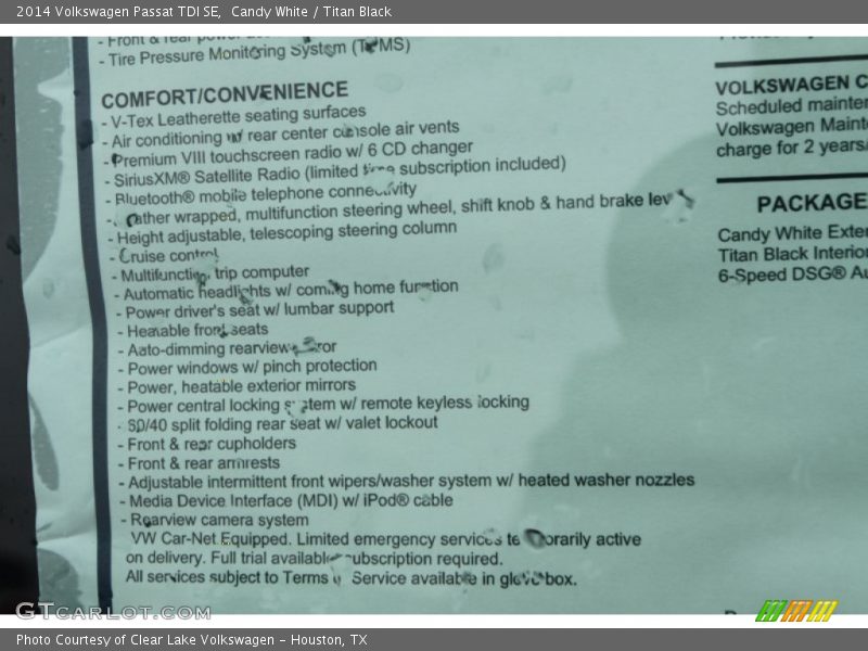 Candy White / Titan Black 2014 Volkswagen Passat TDI SE