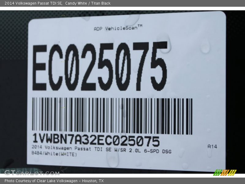 Candy White / Titan Black 2014 Volkswagen Passat TDI SE