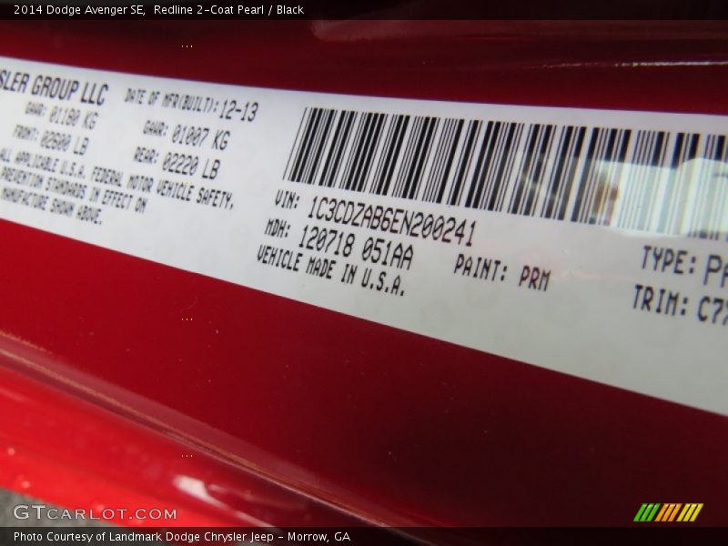 Redline 2-Coat Pearl / Black 2014 Dodge Avenger SE
