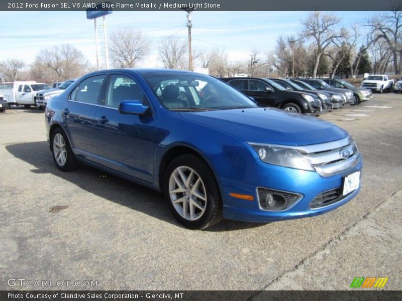 Blue Flame Metallic / Medium Light Stone 2012 Ford Fusion SEL V6 AWD