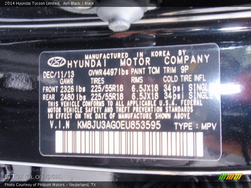 Ash Black / Black 2014 Hyundai Tucson Limited