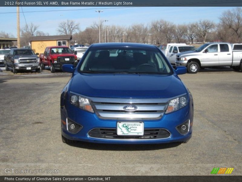 Blue Flame Metallic / Medium Light Stone 2012 Ford Fusion SEL V6 AWD