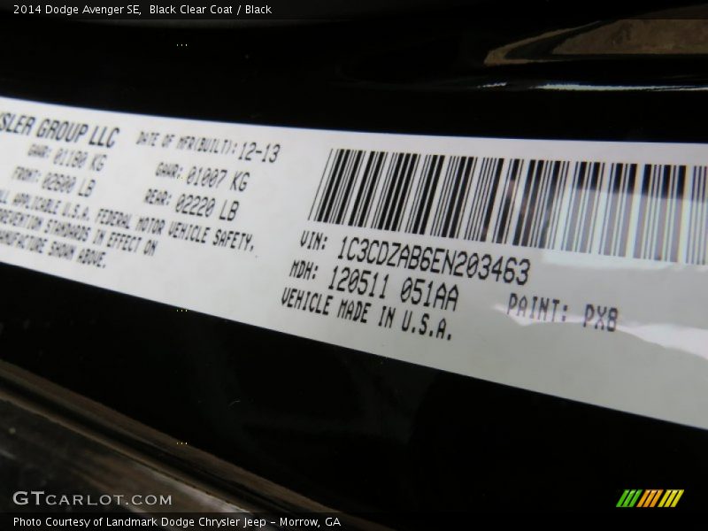 Black Clear Coat / Black 2014 Dodge Avenger SE