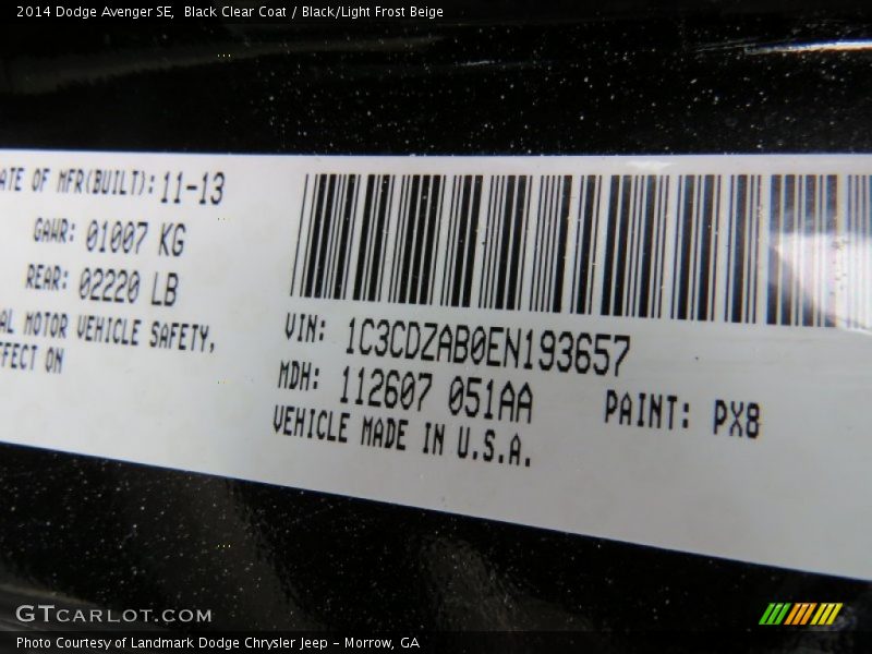 Black Clear Coat / Black/Light Frost Beige 2014 Dodge Avenger SE