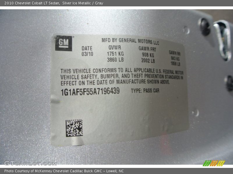 Silver Ice Metallic / Gray 2010 Chevrolet Cobalt LT Sedan