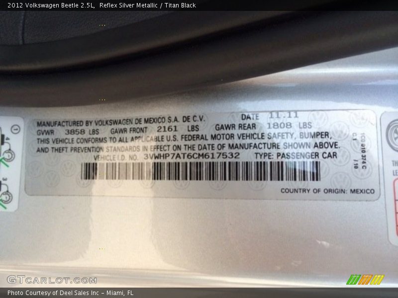 Reflex Silver Metallic / Titan Black 2012 Volkswagen Beetle 2.5L