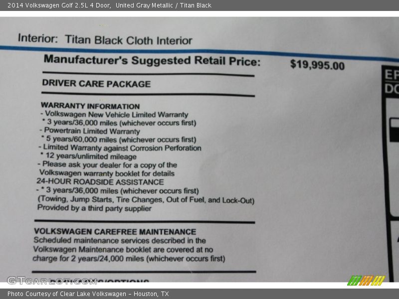 United Gray Metallic / Titan Black 2014 Volkswagen Golf 2.5L 4 Door