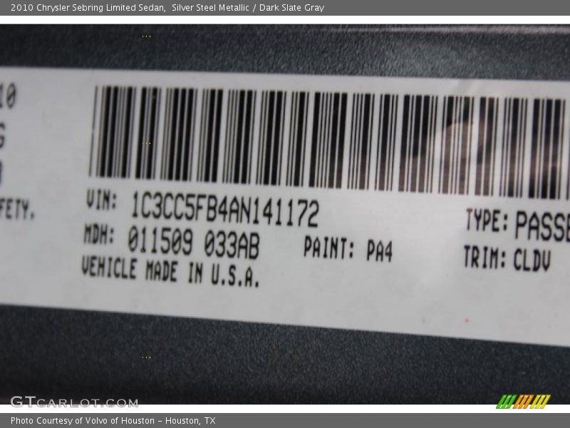 Silver Steel Metallic / Dark Slate Gray 2010 Chrysler Sebring Limited Sedan