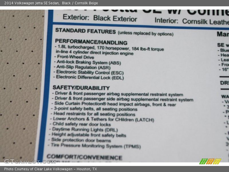 Black / Cornsilk Beige 2014 Volkswagen Jetta SE Sedan
