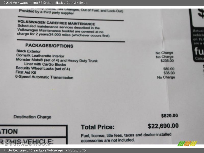 Black / Cornsilk Beige 2014 Volkswagen Jetta SE Sedan