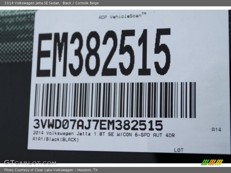 Black / Cornsilk Beige 2014 Volkswagen Jetta SE Sedan