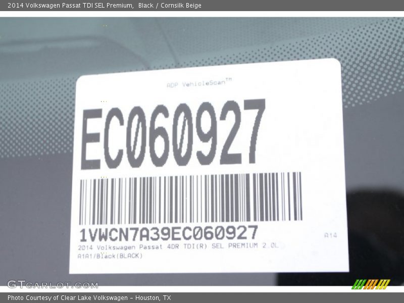 Black / Cornsilk Beige 2014 Volkswagen Passat TDI SEL Premium