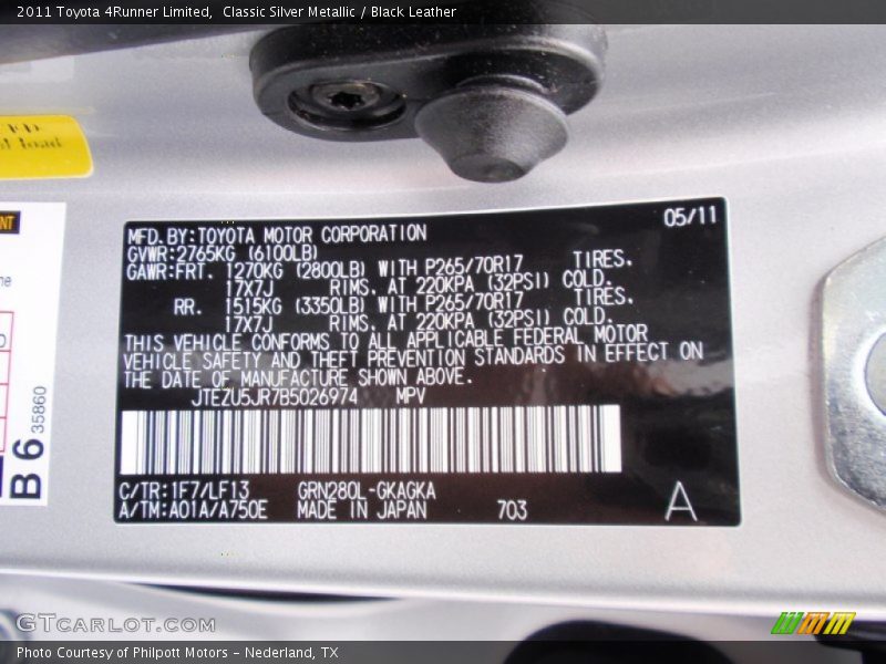 Classic Silver Metallic / Black Leather 2011 Toyota 4Runner Limited