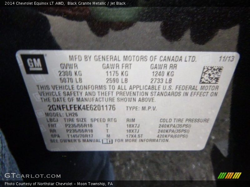 Black Granite Metallic / Jet Black 2014 Chevrolet Equinox LT AWD