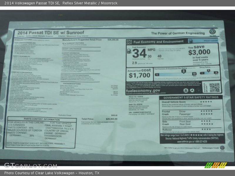 Reflex Silver Metallic / Moonrock 2014 Volkswagen Passat TDI SE