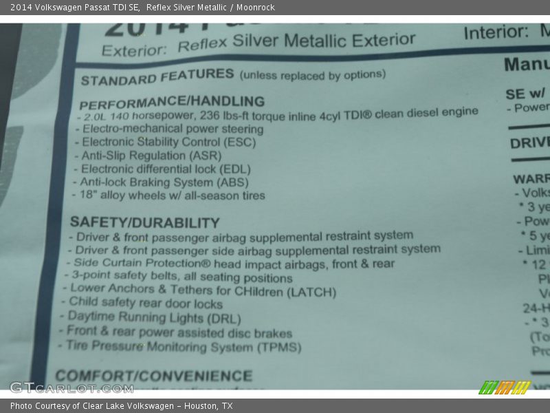 Reflex Silver Metallic / Moonrock 2014 Volkswagen Passat TDI SE