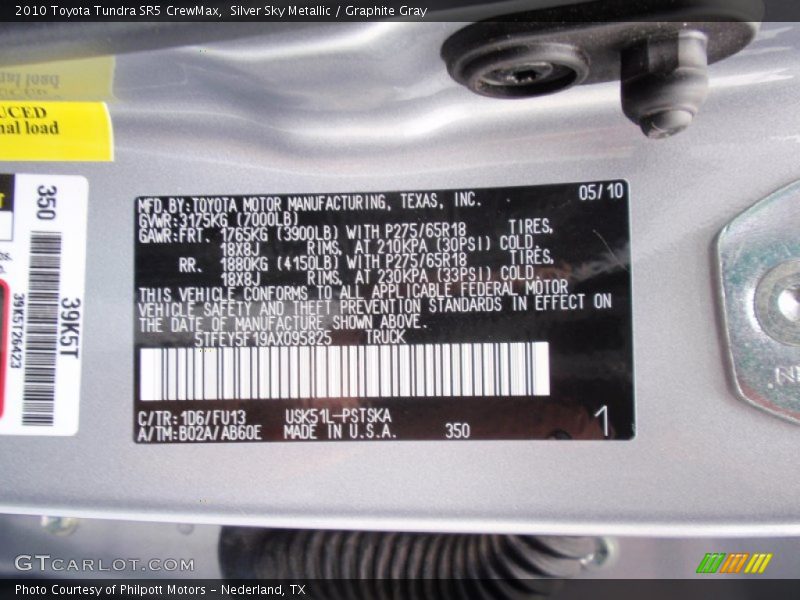 Silver Sky Metallic / Graphite Gray 2010 Toyota Tundra SR5 CrewMax