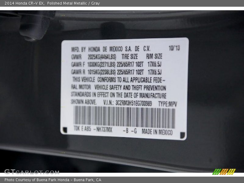 Polished Metal Metallic / Gray 2014 Honda CR-V EX