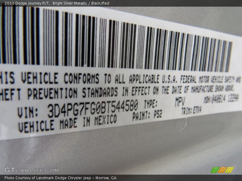 Bright Silver Metallic / Black/Red 2011 Dodge Journey R/T