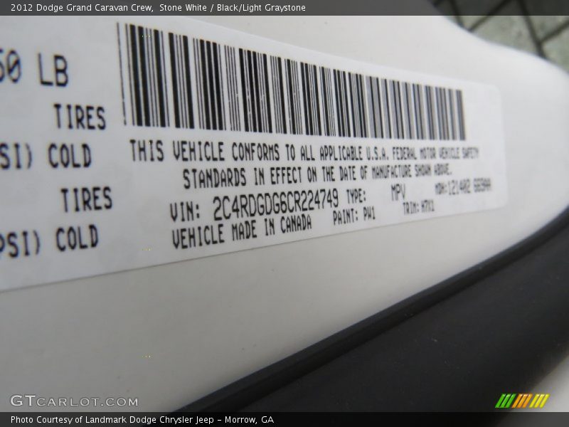 Stone White / Black/Light Graystone 2012 Dodge Grand Caravan Crew