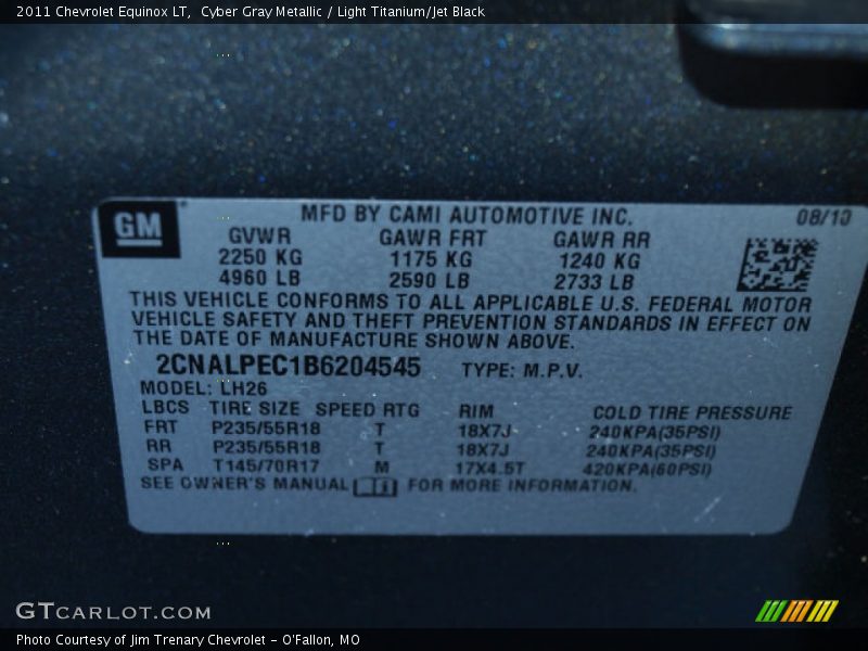 Cyber Gray Metallic / Light Titanium/Jet Black 2011 Chevrolet Equinox LT