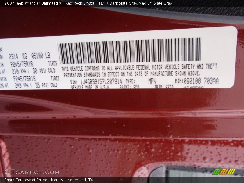 Red Rock Crystal Pearl / Dark Slate Gray/Medium Slate Gray 2007 Jeep Wrangler Unlimited X